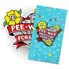 Load image into Gallery viewer, Pee-wee Forever sticker and enamel pin bundle set
