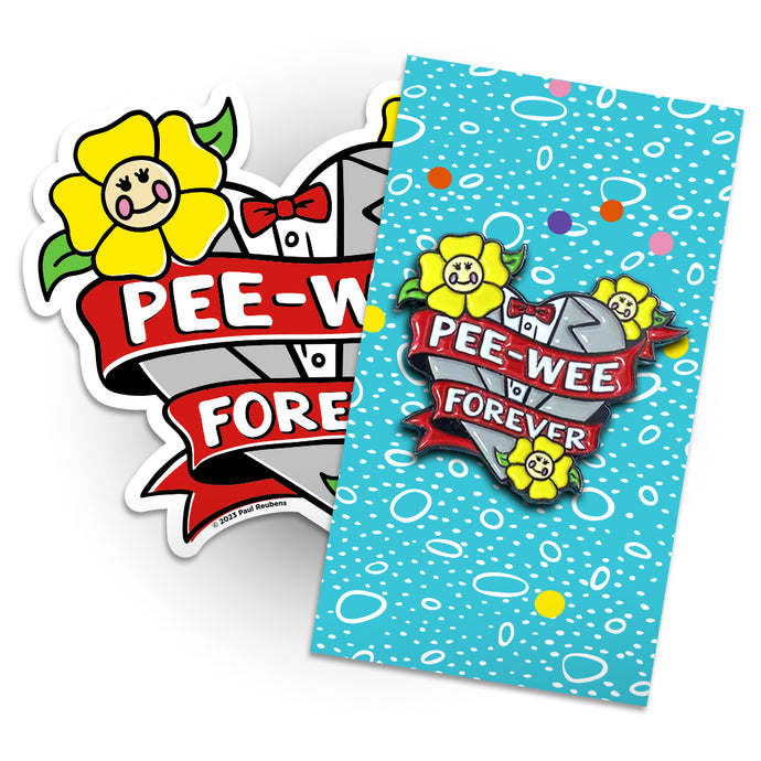 Pee-wee Forever sticker and enamel pin bundle set